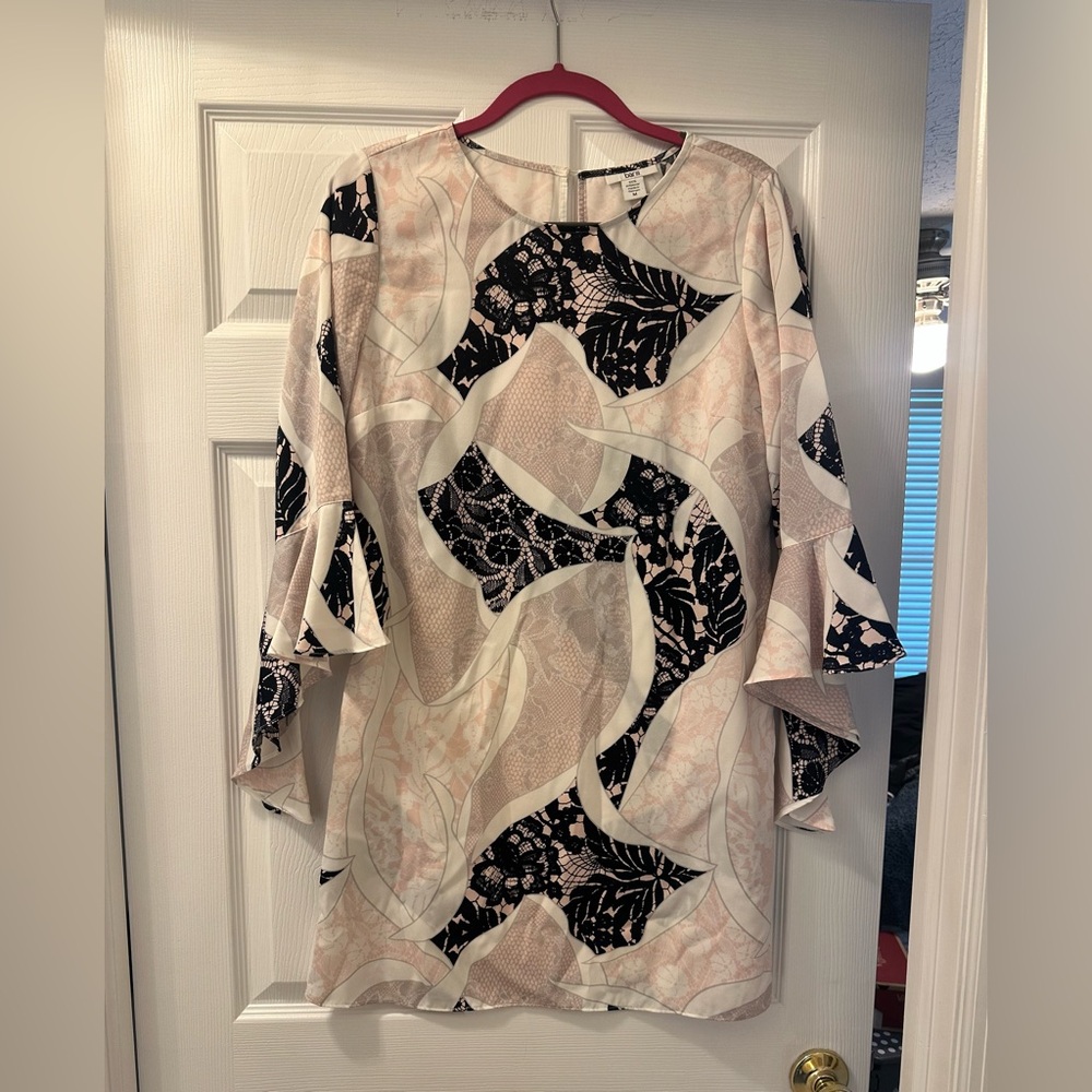 Bar III Black and Pink Patterned Long Sleeve Dress